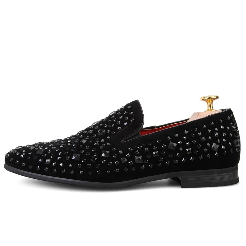 2024 New Brand Black Spikes Mens Loafers Luxury Shoes Denim And Metal Sequins High Quality Casual Men Shoes