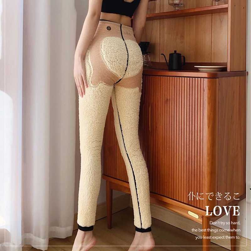 Women 2023 Winter warm Faux Lambwool skintight Leggings Basic High Wasit Lift Hips Pants Casual Snow Wear Thick Pencil trousersX240914