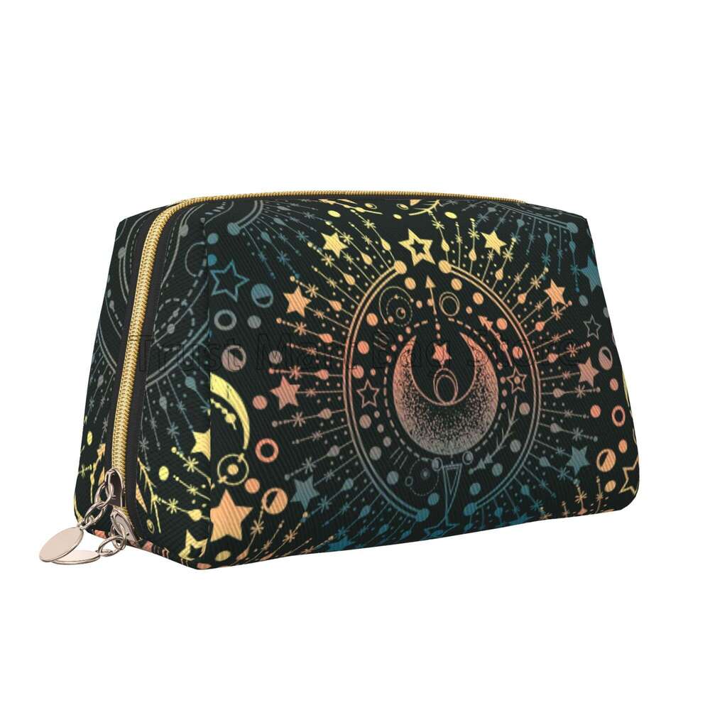 Moon & Star Alchemy Magical Leather Travel Cosmetic Black Skull Moth Large Capacity Waterproof Toiletry Bag Makeup Pouch
