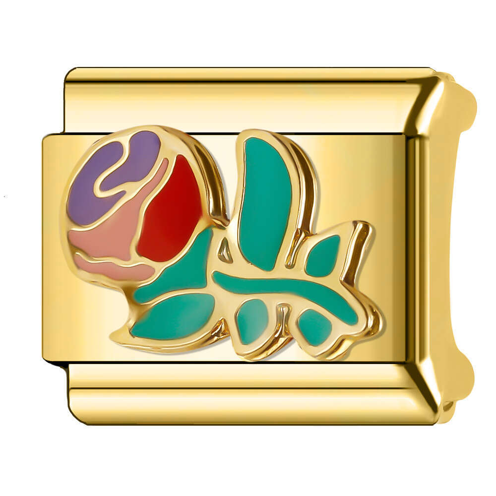 New Women's Gift Colorful flowers Bead Italian Charms Links Bangle Beads Fit 9mm Stainless Steel Bracelet Making DIY For Women Fashion Jewelry