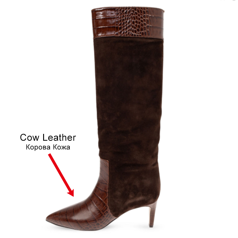 JOZHAMTA Size 32-43 Knee High Boots For Women Real Leather Stitched Stiletto High Heels Pull On Sexy Pointy Toe Long Tall Boots