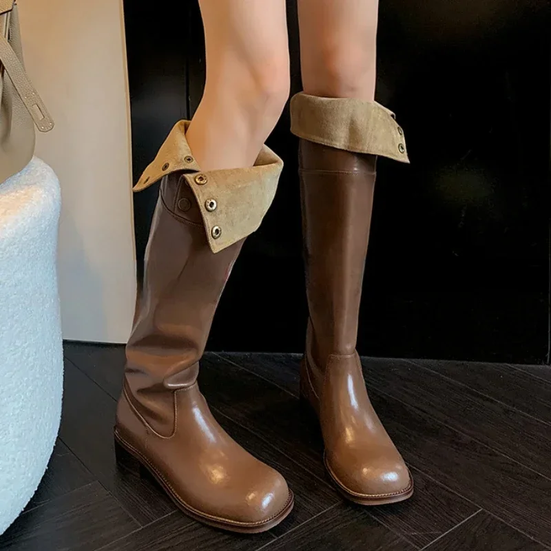 Woman Winter Over The Knee High Fashion Slip on Long Ladies Shoes Comfort PU leather Western Cowboy Boots 1fb4 Lg