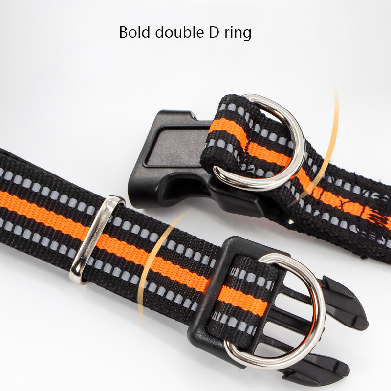 Reflective Nylon Dog Collar Adjustable Pet Collar for Medium and Large Dogs with Double D Ring & Foam Lining Collar Pet Supplies