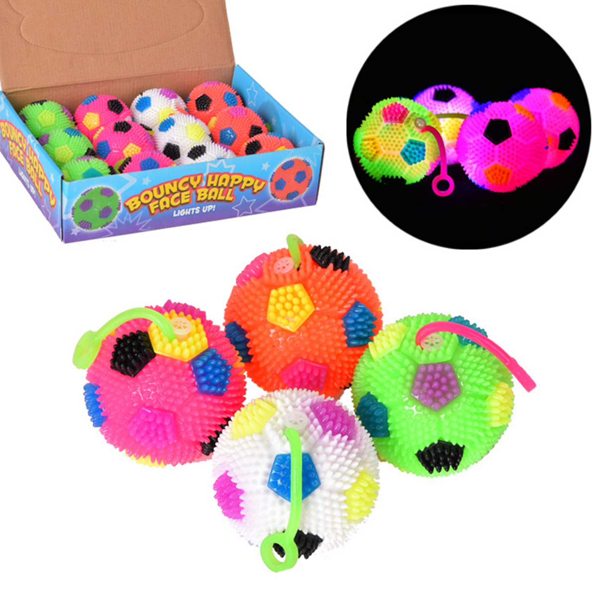4 Pcs Squeaker Ball Dog Toy Luminous Elastic Spiky Ball Squeezy Bouncy Toy Balls for Men Women Adults Teens and Pets
