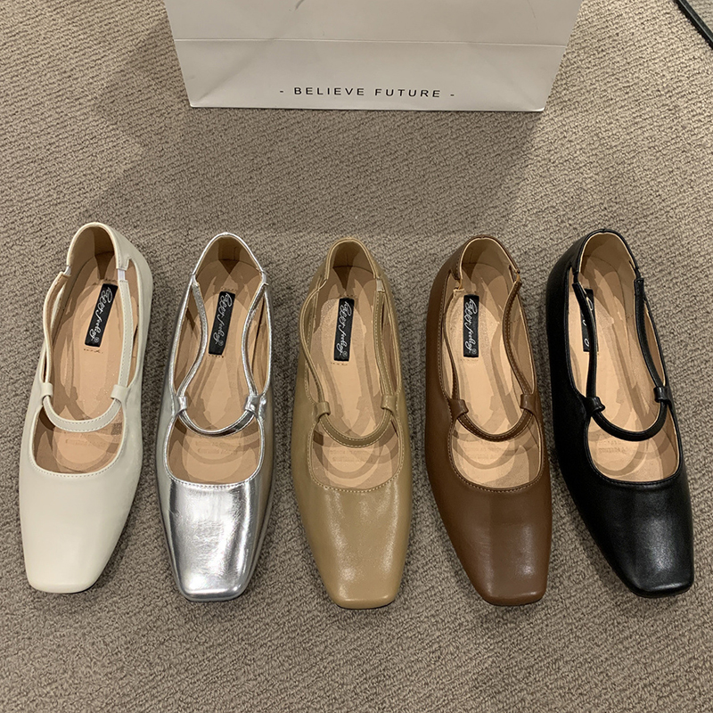 Cutout Ankle Strap flat shoes woman square toe soft leather ballet flats shiny sier slip on loafers women designer espadrilles s
