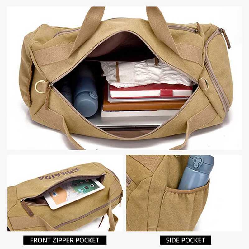Canvas Travel Shoulder Bag for Men Dry and Wet Separation Casual Handbag Gym Fitness Outdoor Sports Training Large Luggage 240914