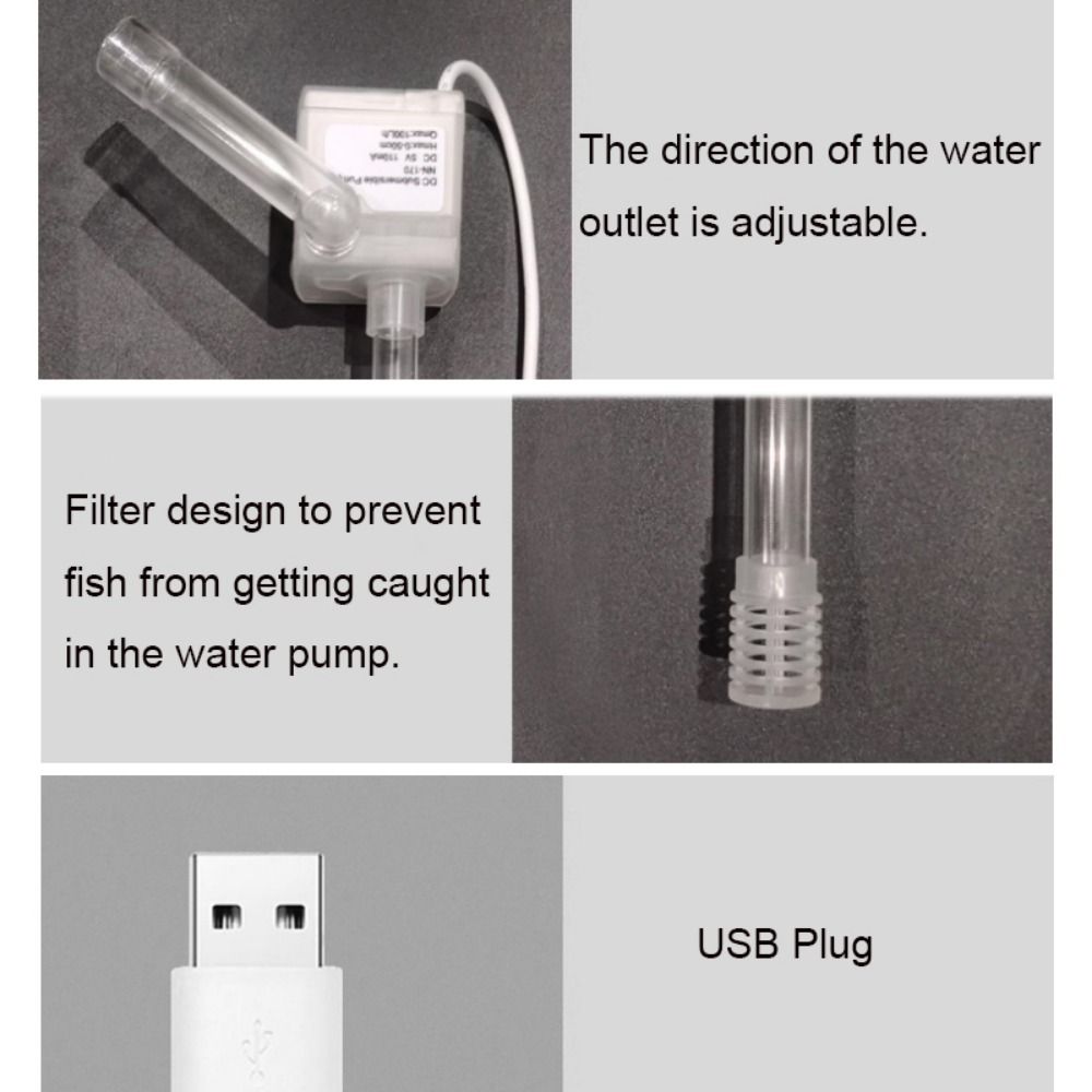 USB Small Submersible Pump Ultra Quiet Suction Cup Mini Water Pump 1W Plastic Water Fountain Pump Fish Tank