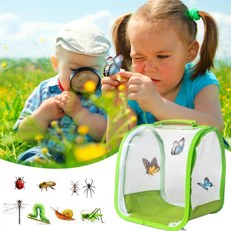 Green Collapsible Insect Cage Foldable Insect Cage Habitat Cage Mesh Butterfly Mantis Stick Breeding Zipper Cages Net Cloth