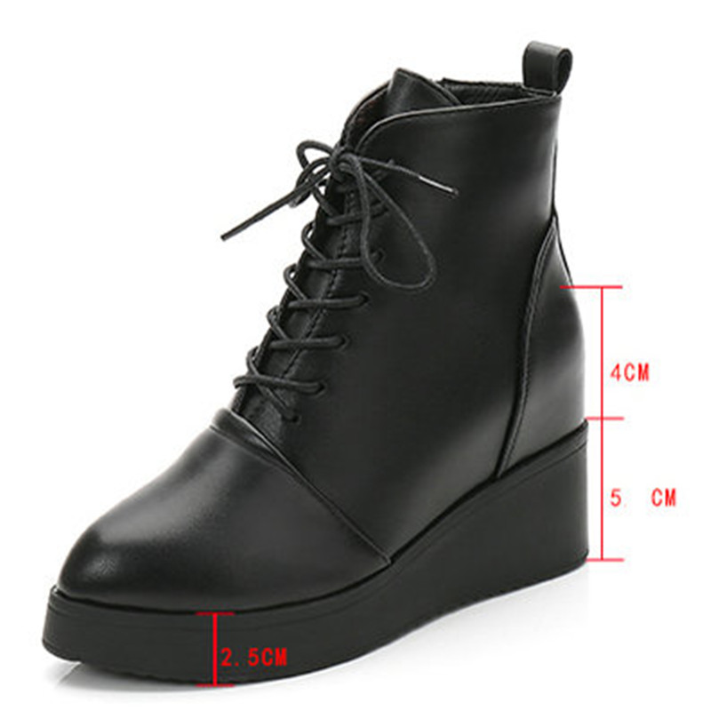 2024 Fashion Ankle Boots Winter Pointed Toe Boots Quality Leather Platform Boots Lace-up Spring Autumn Ladies Boots Size 34-40