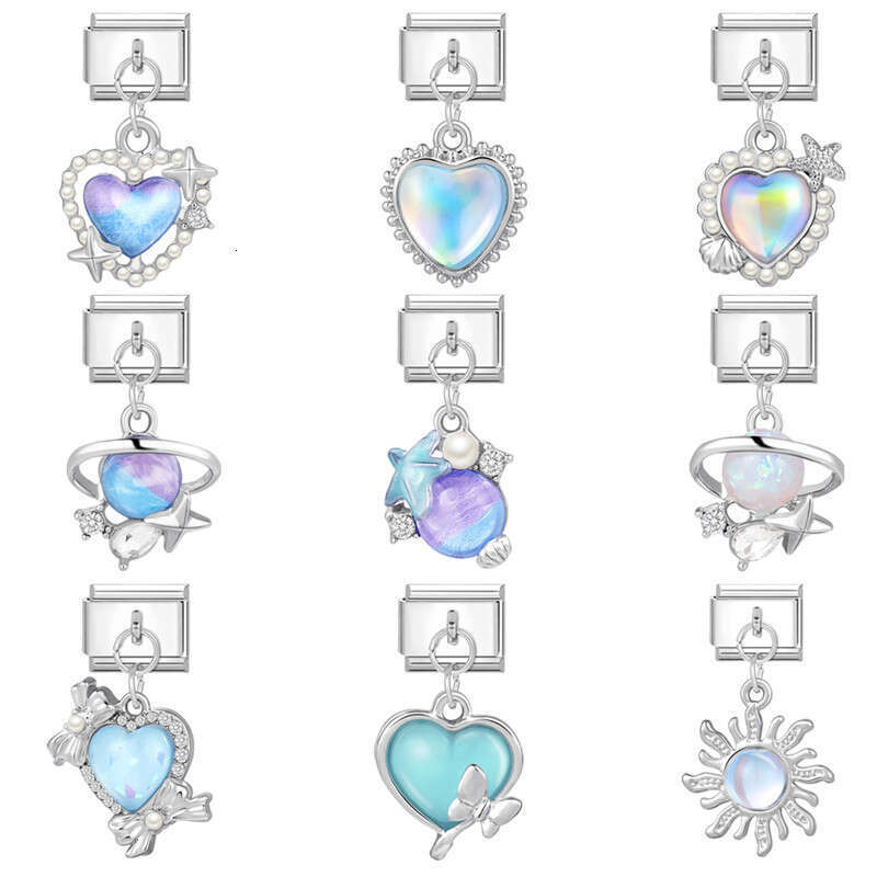 New Women's Gift shine bow butterfly heart Pendant Italian Charms Links Bangle Beads Fit 9mm Stainless Steel Bracelet Making DIY For Women Fashio