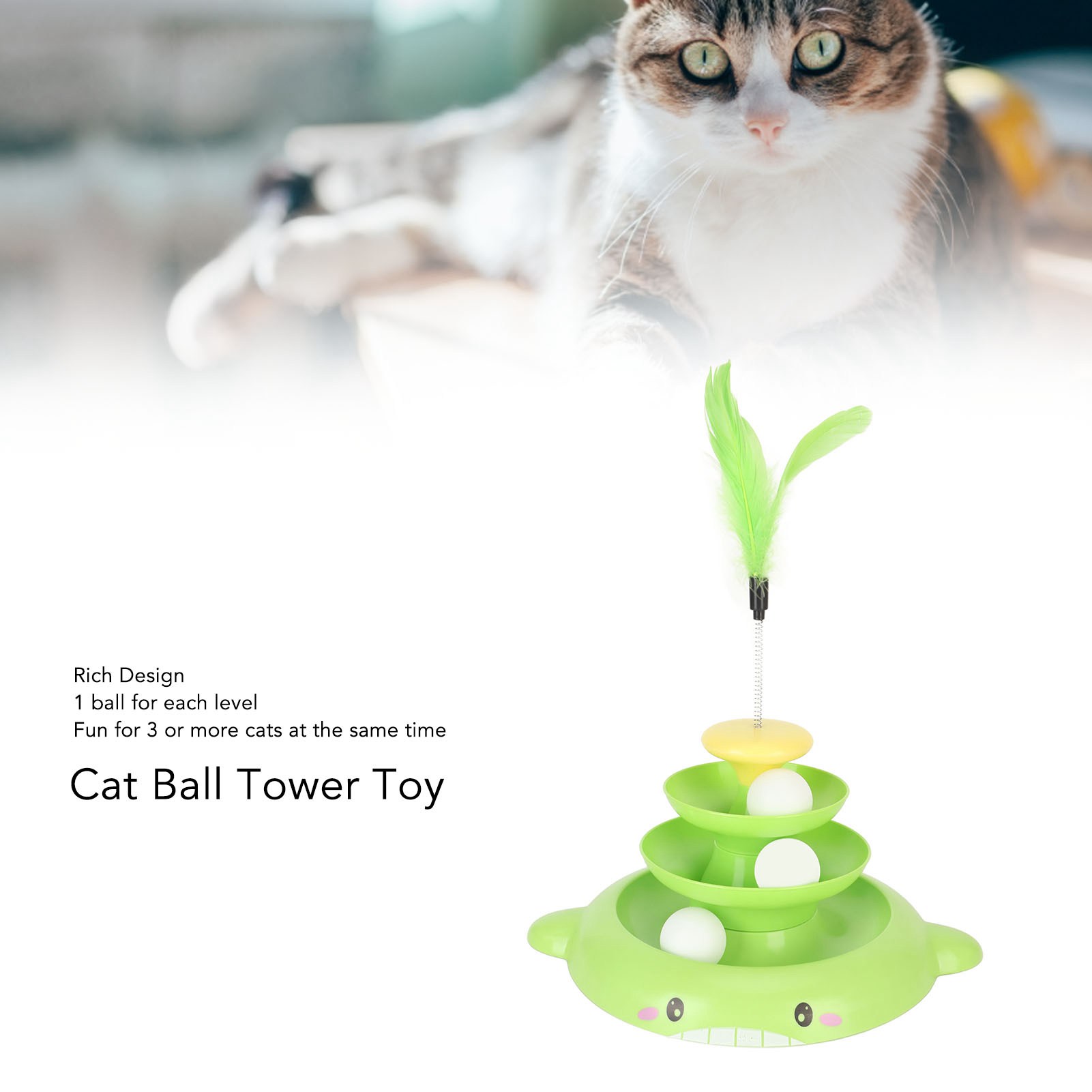 3 Levels Cats Toy Tower Tracks Cat Toys Interactive Cat Intelligence Training Amusement Plate Tower For Cat With Teasing Feather