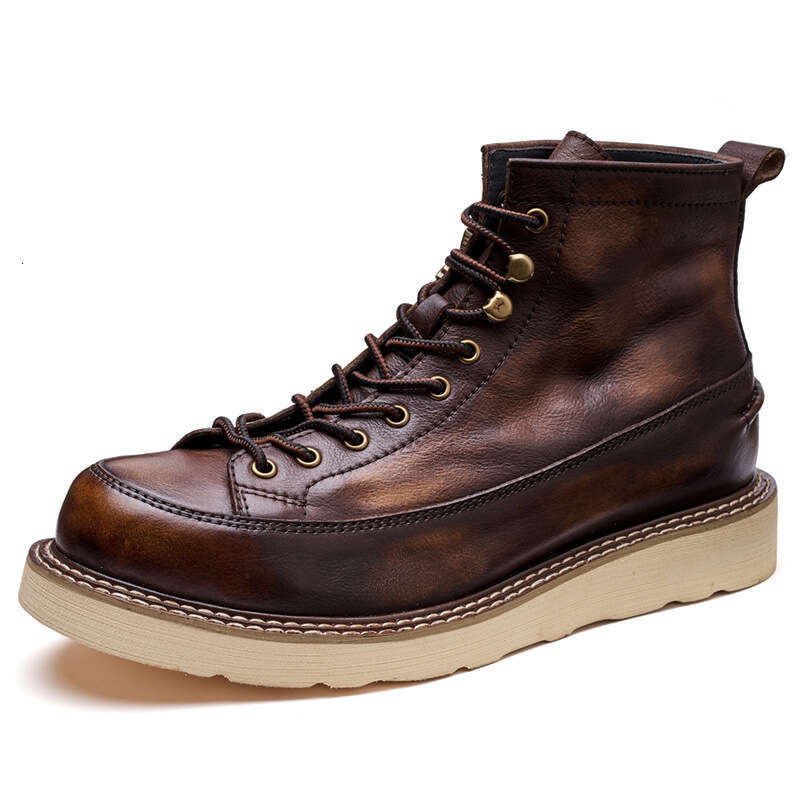 Vintage Men's Ankle Genuine Leather Designer Handmade Platform British Trend Autumn Black Business Boots Shoes Man