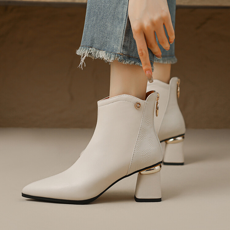 Autumn NEW Pointed Toe Chunky Genuine Leather Shoes for Women Elegent Ankle High Heel Female Boots 460f