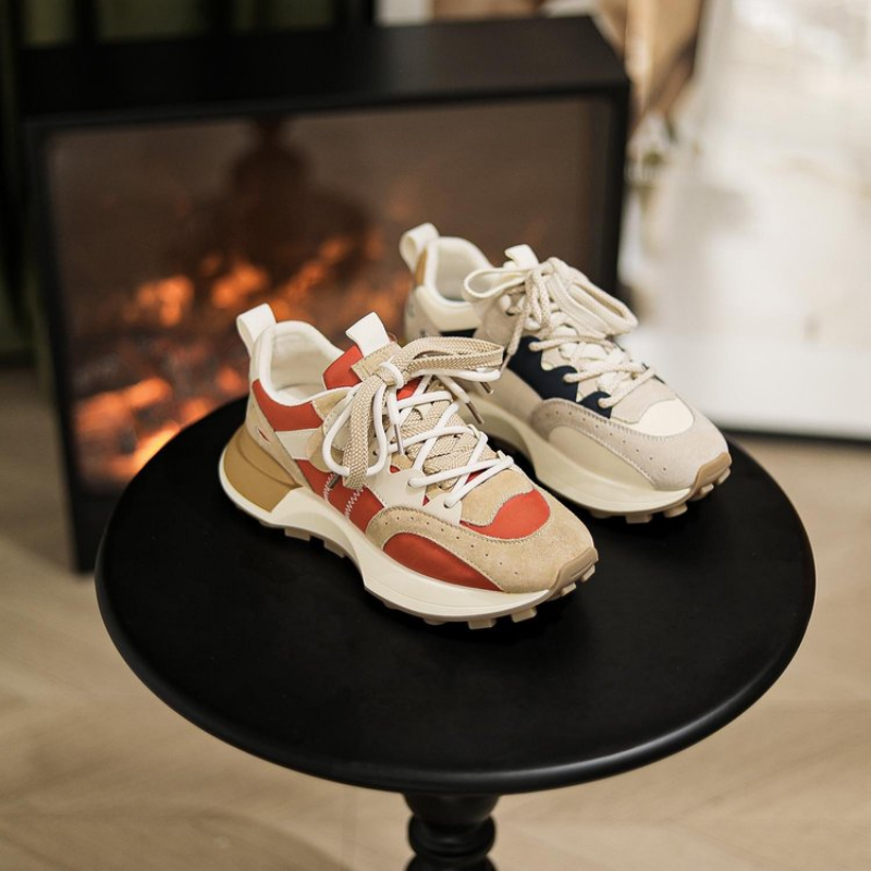 Brown Leather Platform Sneakers for Women 2024: Breathable Lace-Up Tennis Vulcanized Shoes 4