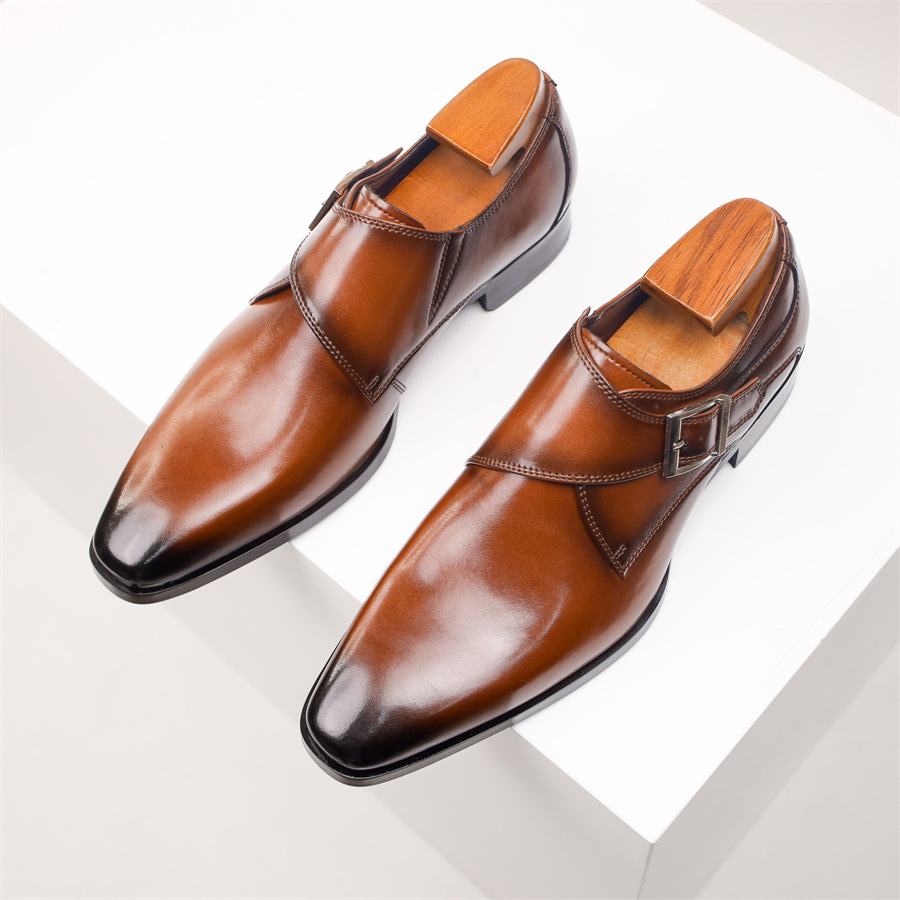 Genuine Leather Dress for Men, Pointed Toe Buckle Oxfords, Formal Business Office Wedding Shoes 4 Oxds,