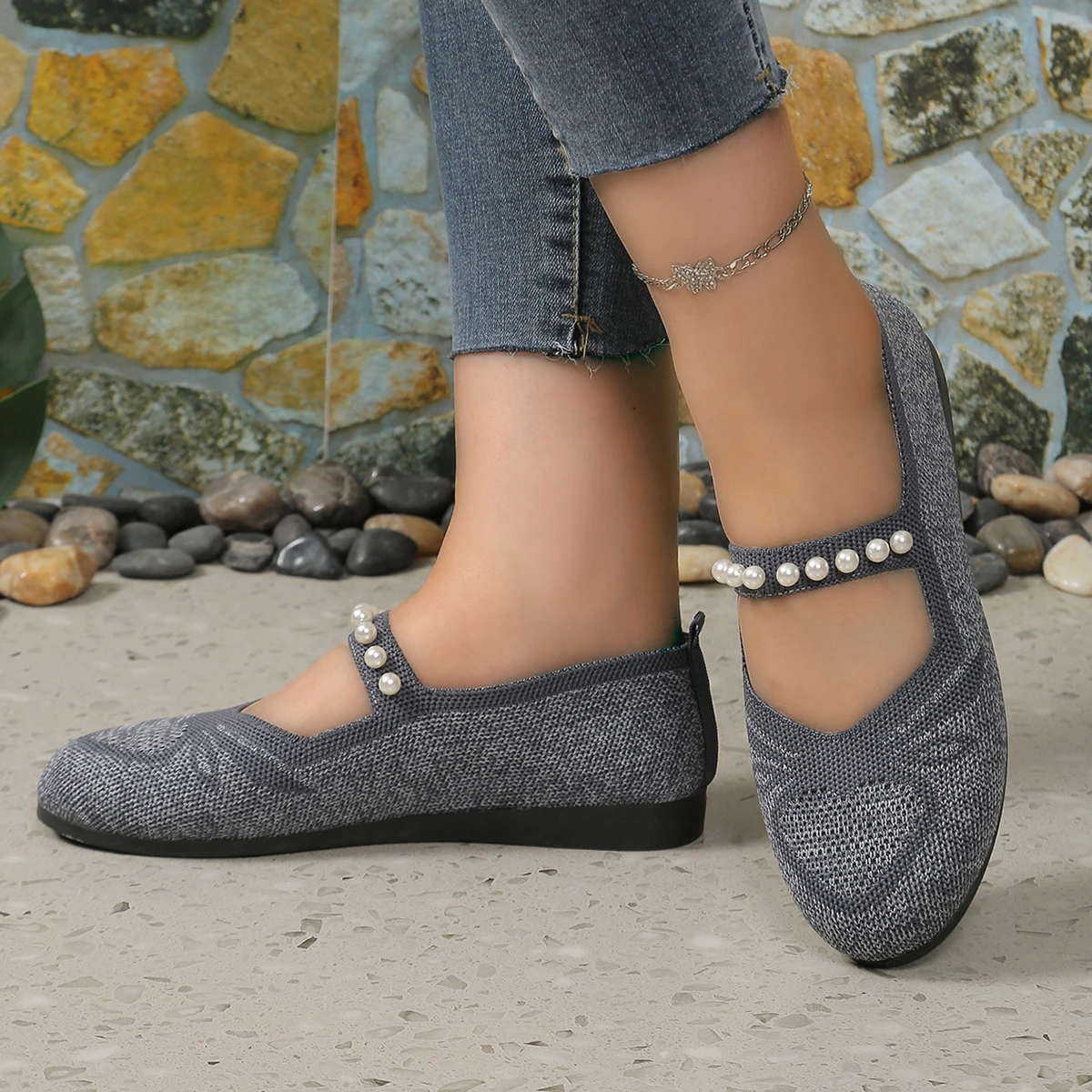 Mesh Women's Ballet Flat Shoes Comfortable Breathable Knitted Casual Shoes Women Plus Size Soft Sole Loafers Woman 2024