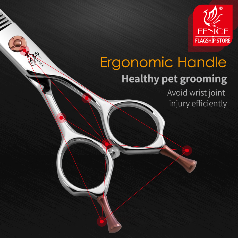 Fenice Japanese Steel 7 Inch Professional Pet Dogs Grooming Scissors Kit Straight&Curved &Thinner&Chunker&Fluffy Shear Scissors