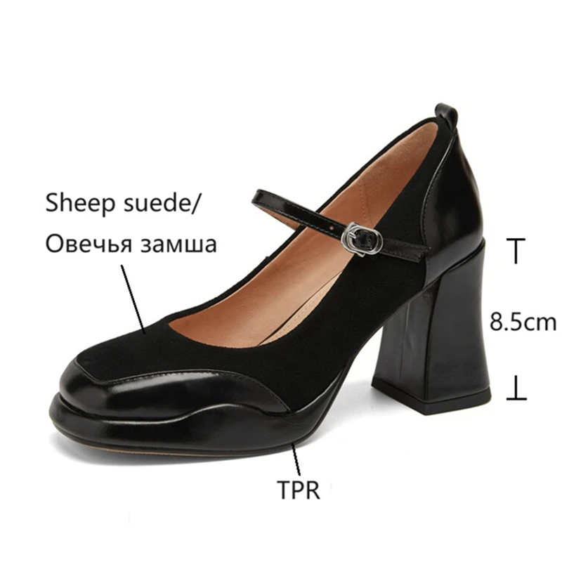 2025 new Women's Spring Pumps Sheep Suede Leather for Women Round Toe Chunky Super High Heel Mary Janes Platform Shoes 0811 Platm