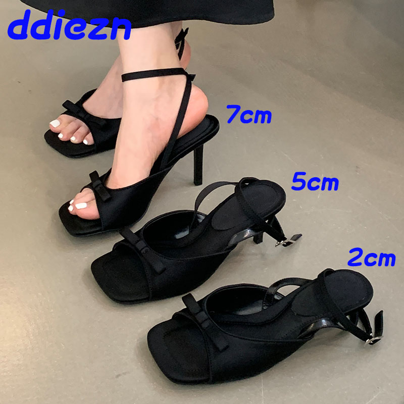 2025 new Footwear Black Ladies Thin New Female Fashion Butterfly-Knot Shallow Women Pumps Heels Shoes Sandals 405b