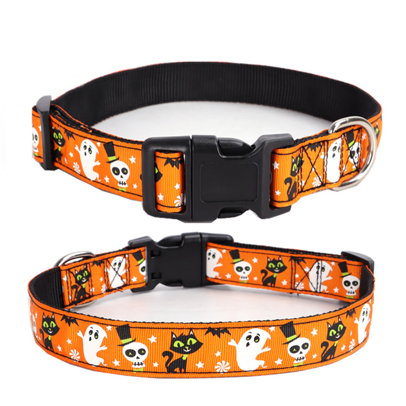 Halloween Dog Collar Nylon Adjustable Pet Collar Pumpkin Monster Bat Ghost Pattern for Party Cat Dog Decoration Pet Accessories