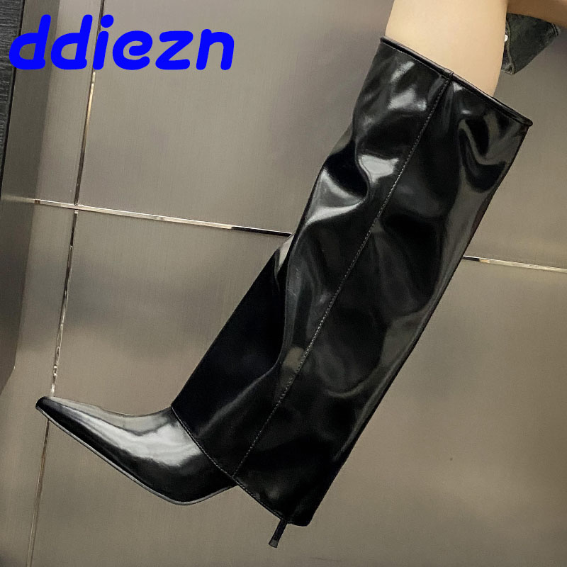 Designer Slip On Footwear Ladies Modern Knee High With Thin Heels Fashion Pointed Toe Women Western Long Boots Shoes