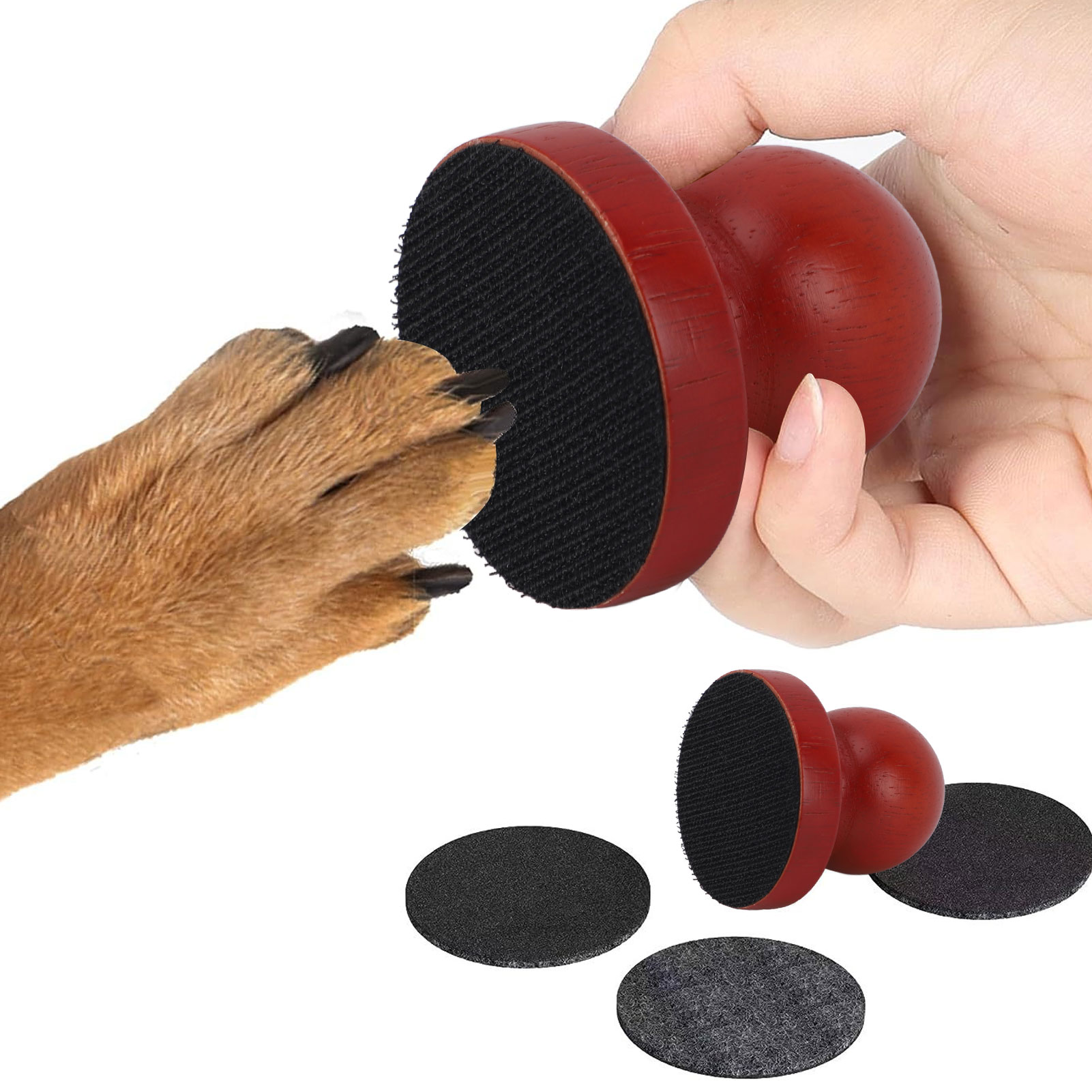 Dog Nail File Scratch Board, Wooden Round Dog Scratch Pad, 3 Replaceable Sandpapers for Stress Free, Nail Trimming