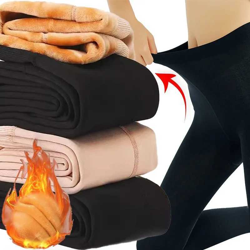 High Waist Leggings Women Velvet Slimming Warm Pantyhose Girls High Elasticity Plush Lining Thermal Pants Outdoor Thick TightsX240914
