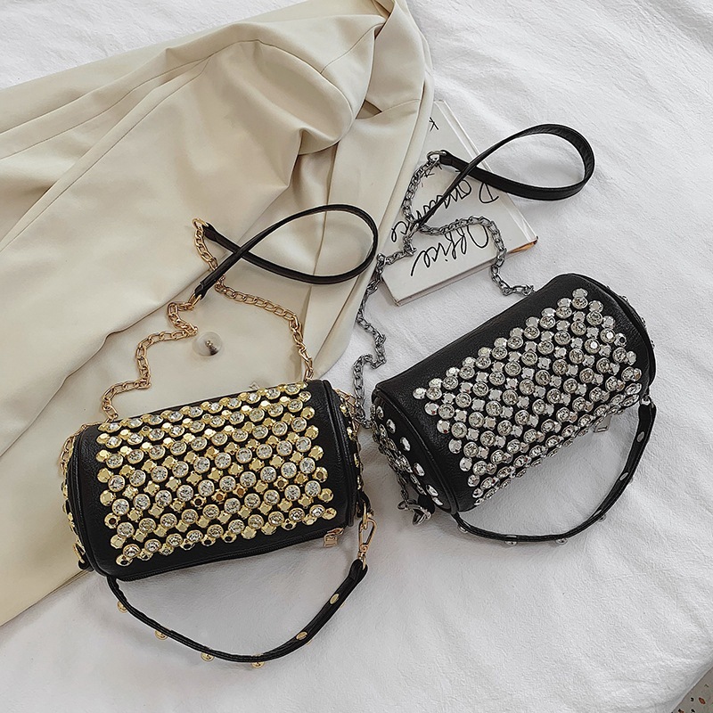 New fashion cylinder bag female hand crossbody single shoulder diamond bag fringe trend all-match female bag