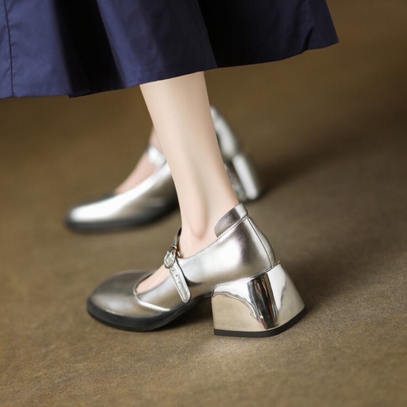 Spring/Autumn NEW Pumps Split Leather for Women New Round Toe Chunky Heel Female Sweet Platform Mary Janes Shoes eca6 Platm