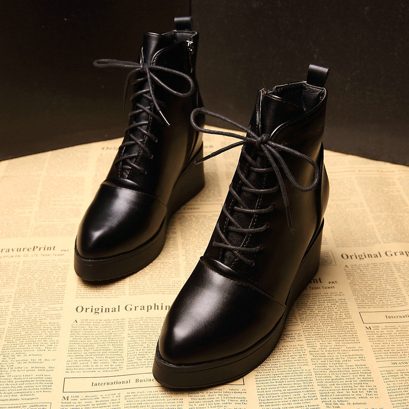 2024 Fashion Ankle Boots Winter Pointed Toe Boots Quality Leather Platform Boots Lace-up Spring Autumn Ladies Boots Size 34-40
