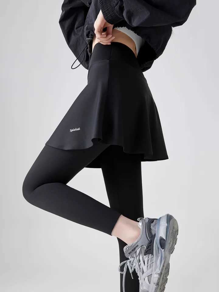 Fleece Leggings Autumn Winter A-Skirt Warm Fake Two-Piece Shark Pants Women High Waist Sports Yoga Seamless LeggingsX240914