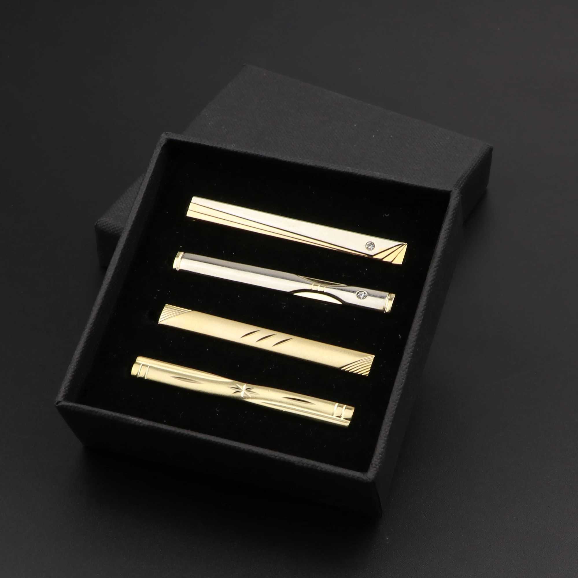 4pcs Mens Metal Tie Clip With Gift Box Bright Gold Color Chrome Stainless Steel Necktie Clips Pin Clasp Clamp Wedding JewelryX240914