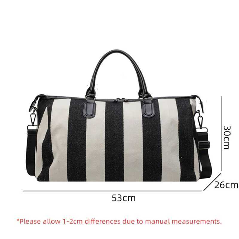 Carry on Travel Duffle Bag Stripe Canvas Outdoor Sports Gym Fitness Tote Bags for Women Large Capacity Storage Luggage Handbag 240914