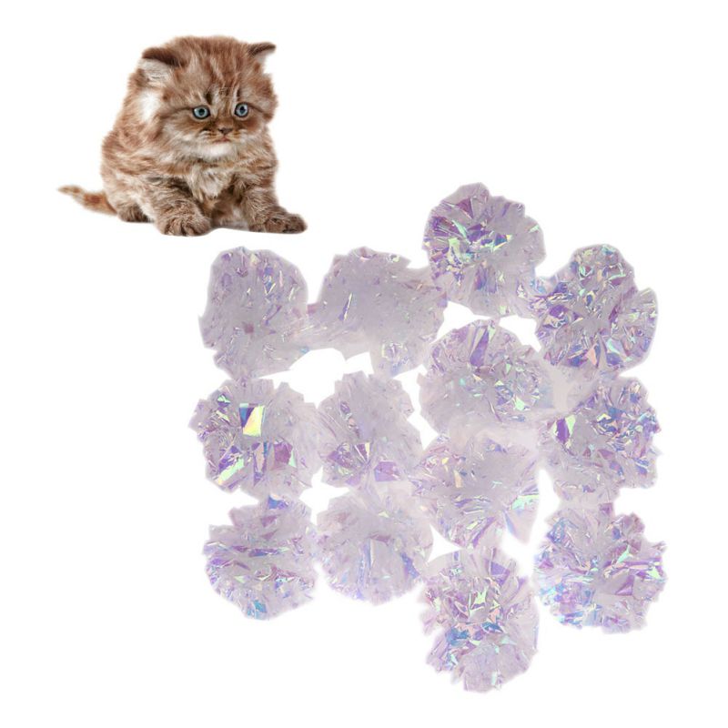 12pcs Cat Mylar Crinkle Balls Cat Toy Interactive Sound Ball Plastic Big Balls Crinkle Crackle Ring Paper Kitten Pet Play Toys