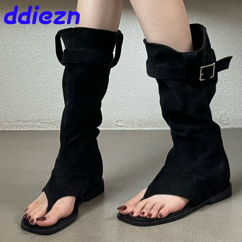 Footwear Western Women Knee High New In 2024 Fashion Height Increasing Ladies Sandals Boots Female Flip ps Shoes