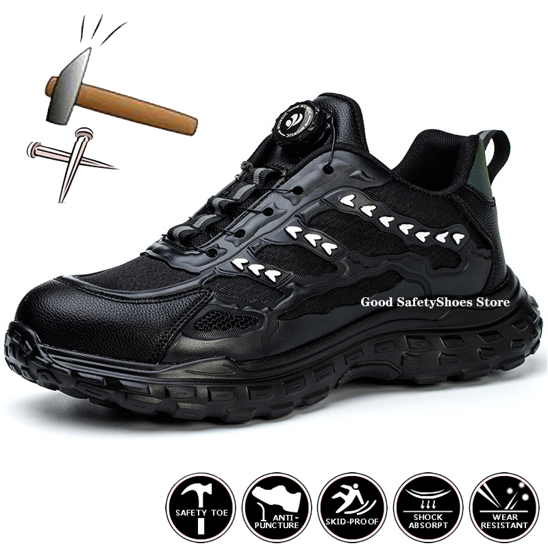 Breathable Black Lightweight Men For Work Women Steel Toe Shoes Puncture-Proof Safety Sneakers 20d7