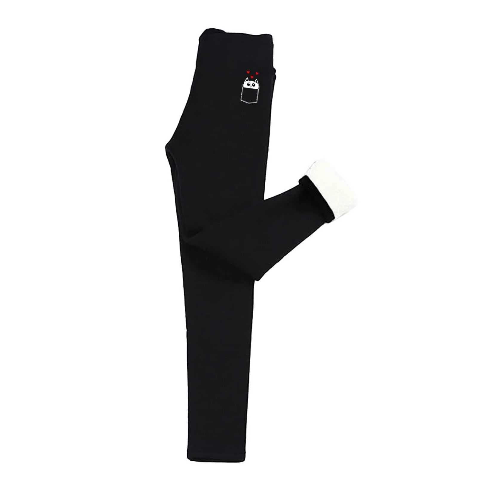 Thicken Thermal Leggings High Quility Warm Plus Fleece Pants Autumn Winter Cute Print Elastic Tights Female High Waist TrousersX240914