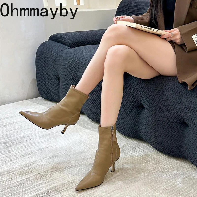 Toe Pointed Women Elastic Short Boots Fashion Side Zippers New Slim Ankle Booties High Heel 2024 New Autumn Winter Ladies Shoes 74f1
