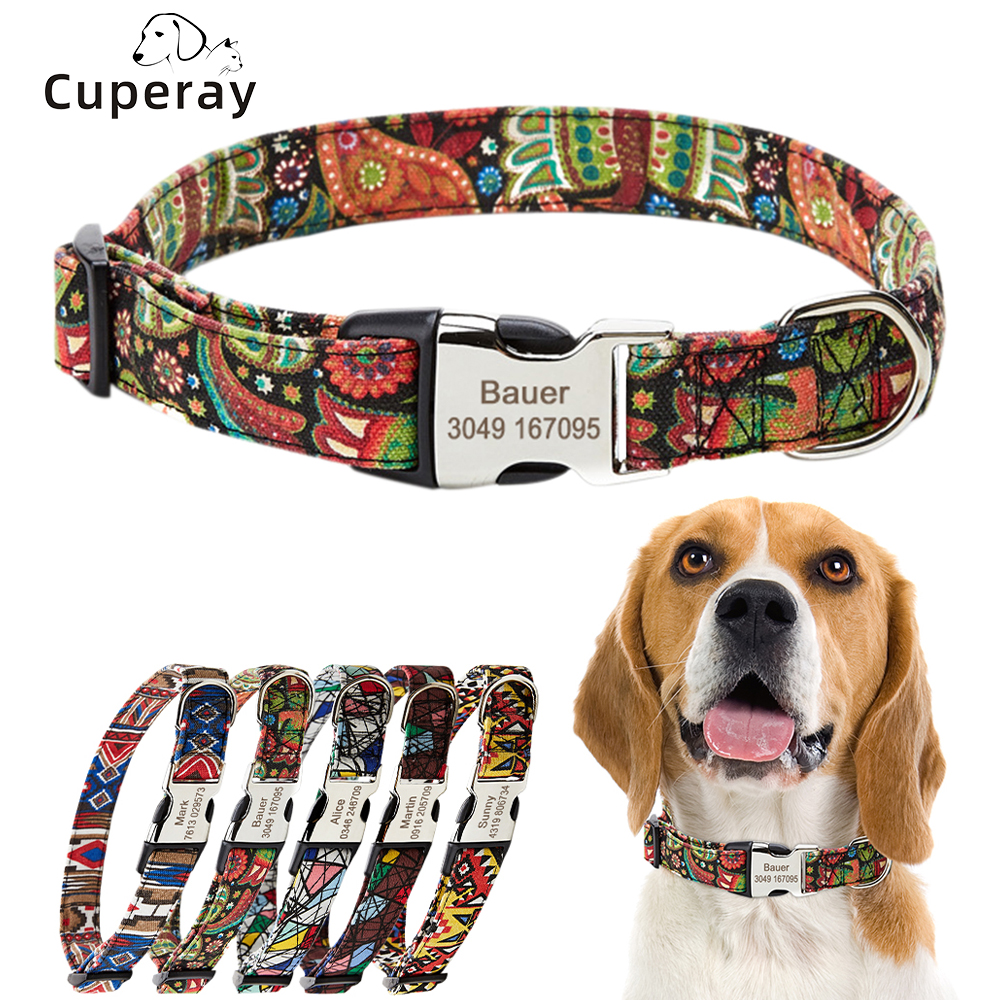 Adjustable Nylon Custom Name Free Nameplate Dog Collar Printed ID Tag Personalized Small Large Medium Pet Engraved Dogs Collars