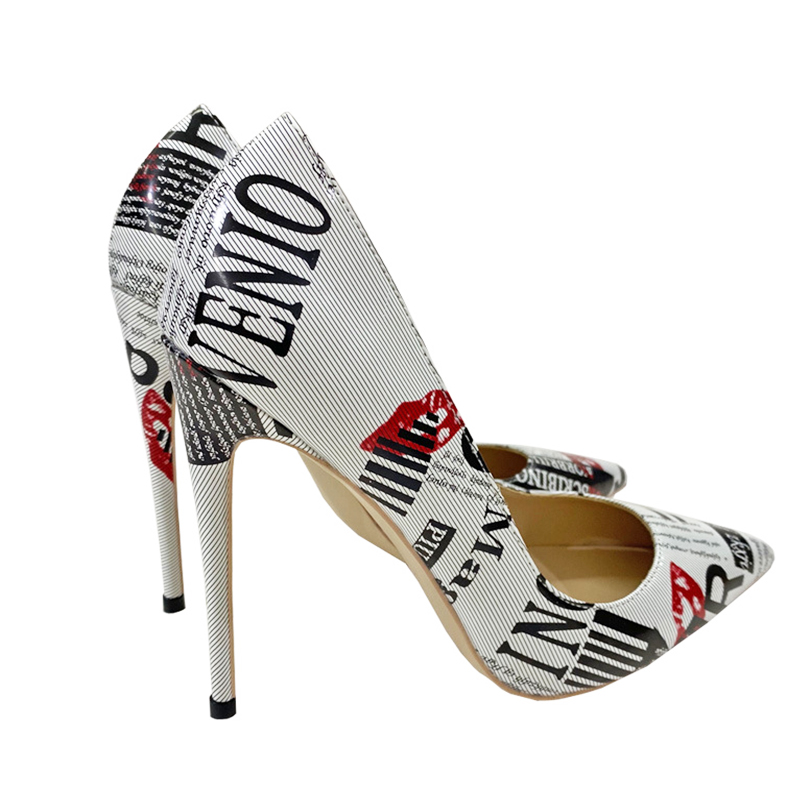 Letter Print High Heels Artistic Graffiti Women Fashion Single Shoes Pointed Toe Stilettos Europe And America Style Party Pumps