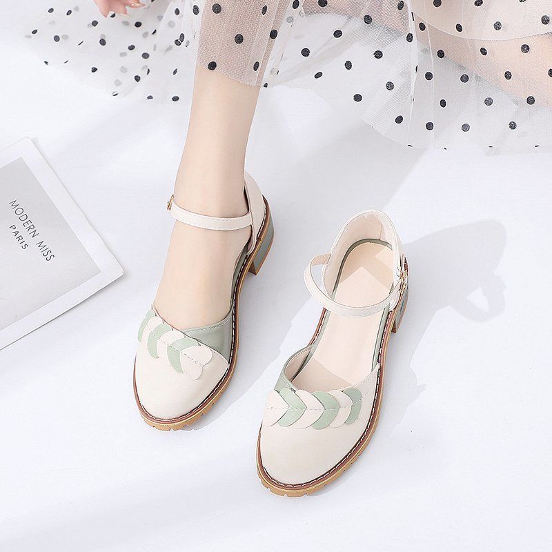 Footwear Closed Women's Shoes Buckles Sandals for Woman Outdoor Summer 2024 with Medium Heels Round Toe Tip Shoe Comfort Sale H