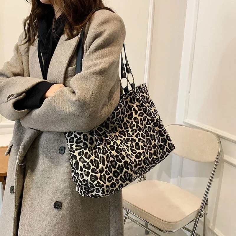 Fashion Tote Bags Shopping and Travel Canvas Bags Women Handbags Large Capacity Leopard Shoulder Bags y240909