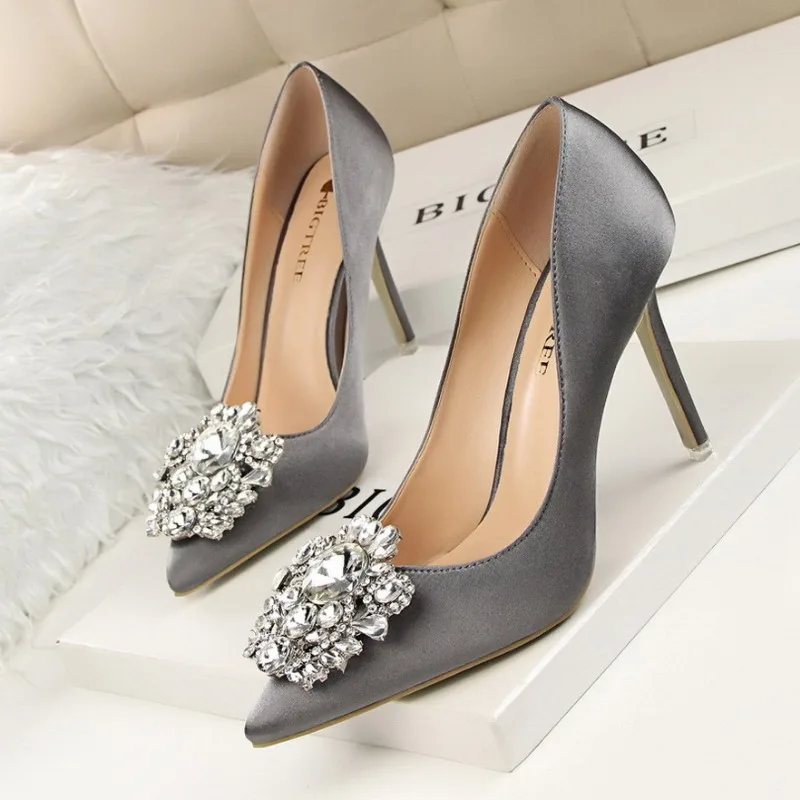 Shiny Rhinestone Women's Luxurious Party Shoes Wedding Pumps Female Slim High Heel Sexy Shallow Mouthed Pointed Toe Single Shoes