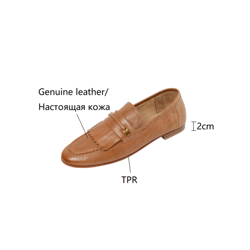 2023 Spring Women Loafers Genuine Leather Shoes for Women Round Toe Chunky Heel Shoes Tassel Low Heel Women Pumps Female Shoes