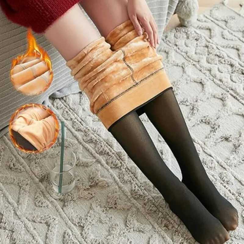 High Waist Leggings Women Velvet Slimming Warm Pantyhose Girls High Elasticity Plush Lining Thermal Pants Outdoor Thick TightsX240914