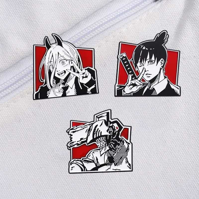 Animation Peripheral Chainsaw Man Brooch Hayakawa Akdenji Pava Brooch Comic Style Black and White Metal BadgeX240914