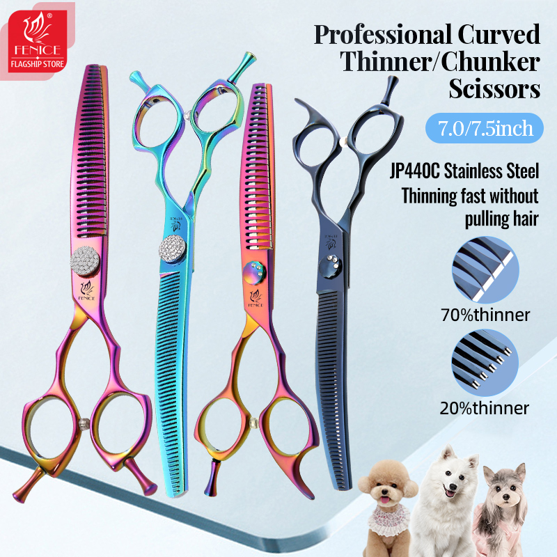 Fenice Dog Scissors JP440C 7/7.25 Inch Professional Pet Grooming Straight Curved Chunker Thinner Shear Grooming for Dogs 애견미용가위