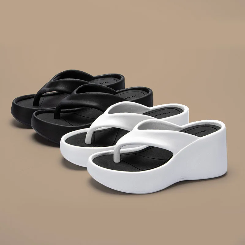 Women's Clip Toe Wedge Flip Flops 2024 Summer Chunky Platform Beach Sandals Woman Thick Sole High Heeled Eva Slippers Slides