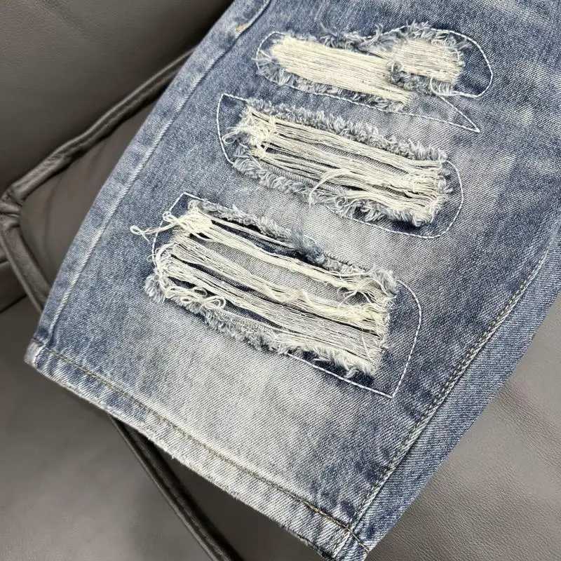 Summer Korean Luxury Clothing Cowboy Casual Denim Knee Length Punk Washed Hiphop Streetwear Distressed Hole Jeans Shorts for MenX240914
