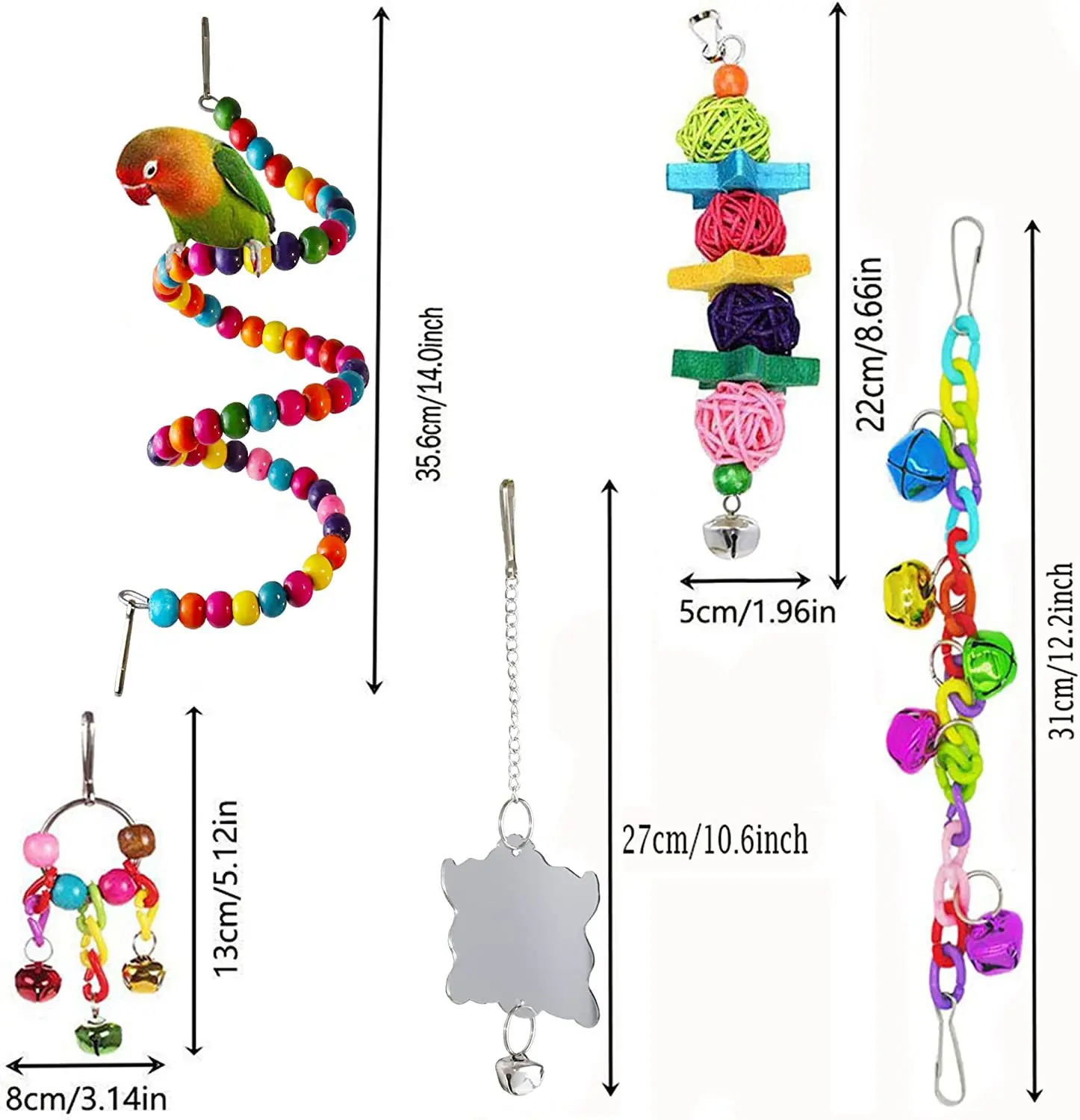 7 pcs Cage for Parrots Wood Birds Swing Reliable Chewable Bite Bridge Wooden Beads Shape Parrot Toy Bird Toys